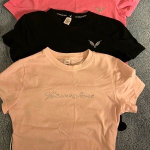 Victoria's Secret lot of 3 Black and Pink BabyTees with Silver Accents size  S